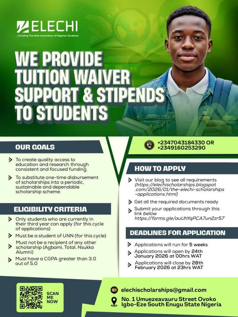 Elechi Scholarship Scheme for UNN Students (2026)