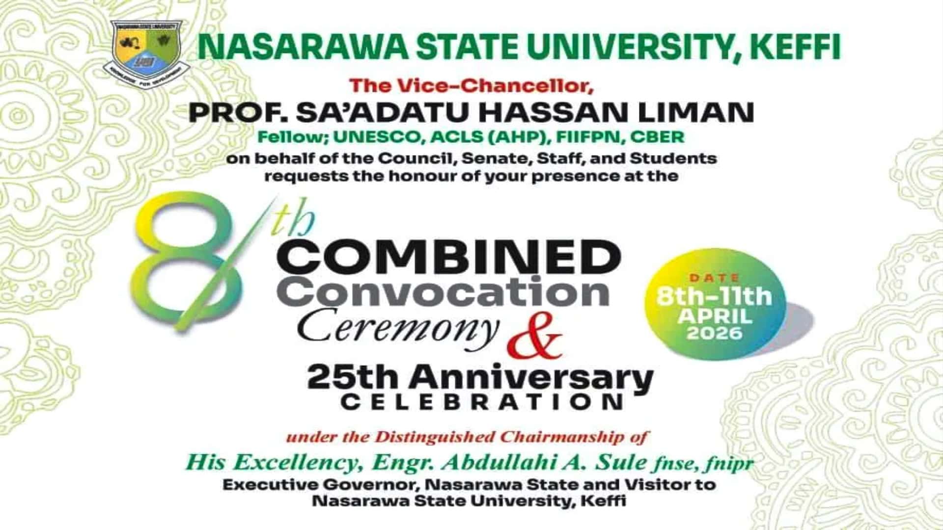 NSUK 8th convocation and 25th anniversary celebration date