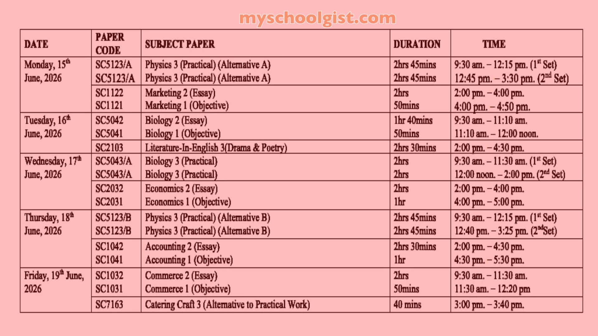 waec timetable may-june 4