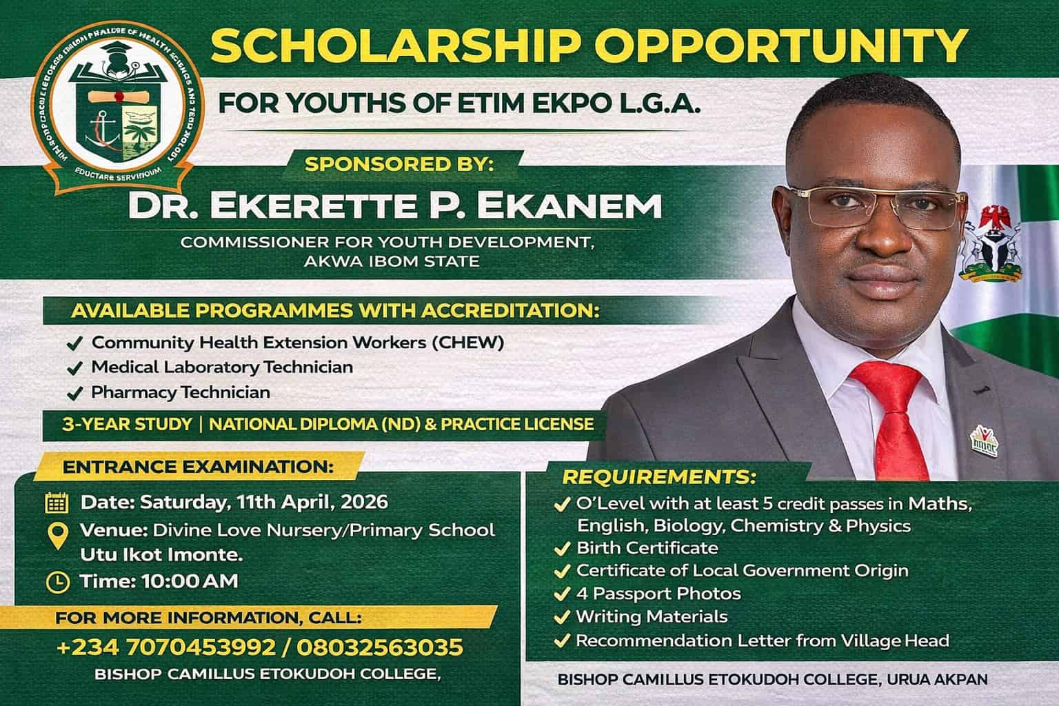 Etim Ekpo LGA Scholarship Opportunity for Health Science Programmes